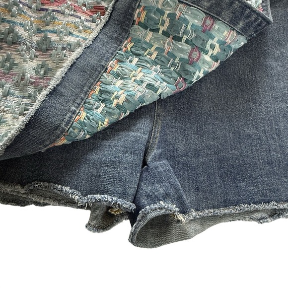 Ramy Brook Denim Wrap Skirt Flap Aztec Woven Panel Boho Sz 10 Bohemian western - Picture 5 of 9